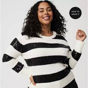 Torrid Striped Black and White Sequin Accent Sweater - Women